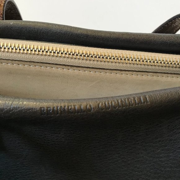 Brunello Cucinelli Tote Shoulder Bag Purse Womens Brown Gray Cream Italy 2 Tone - Picture 11 of 12